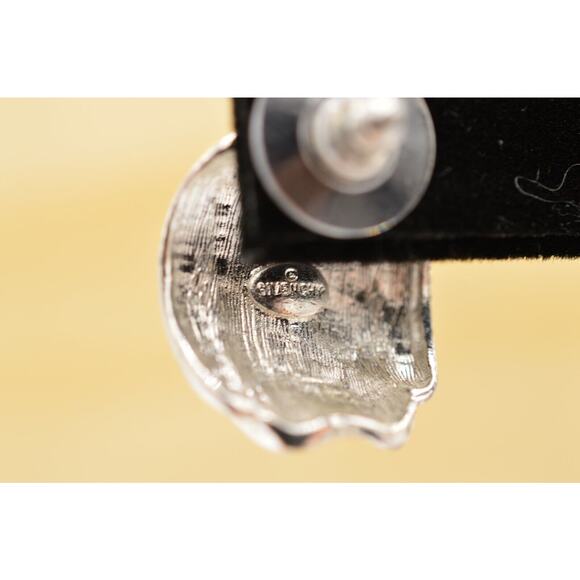 Givenchy Vintage Earrings Silver Drop Metallic Shiny Textured Signed 1980s BinZ - Picture 9 of 10